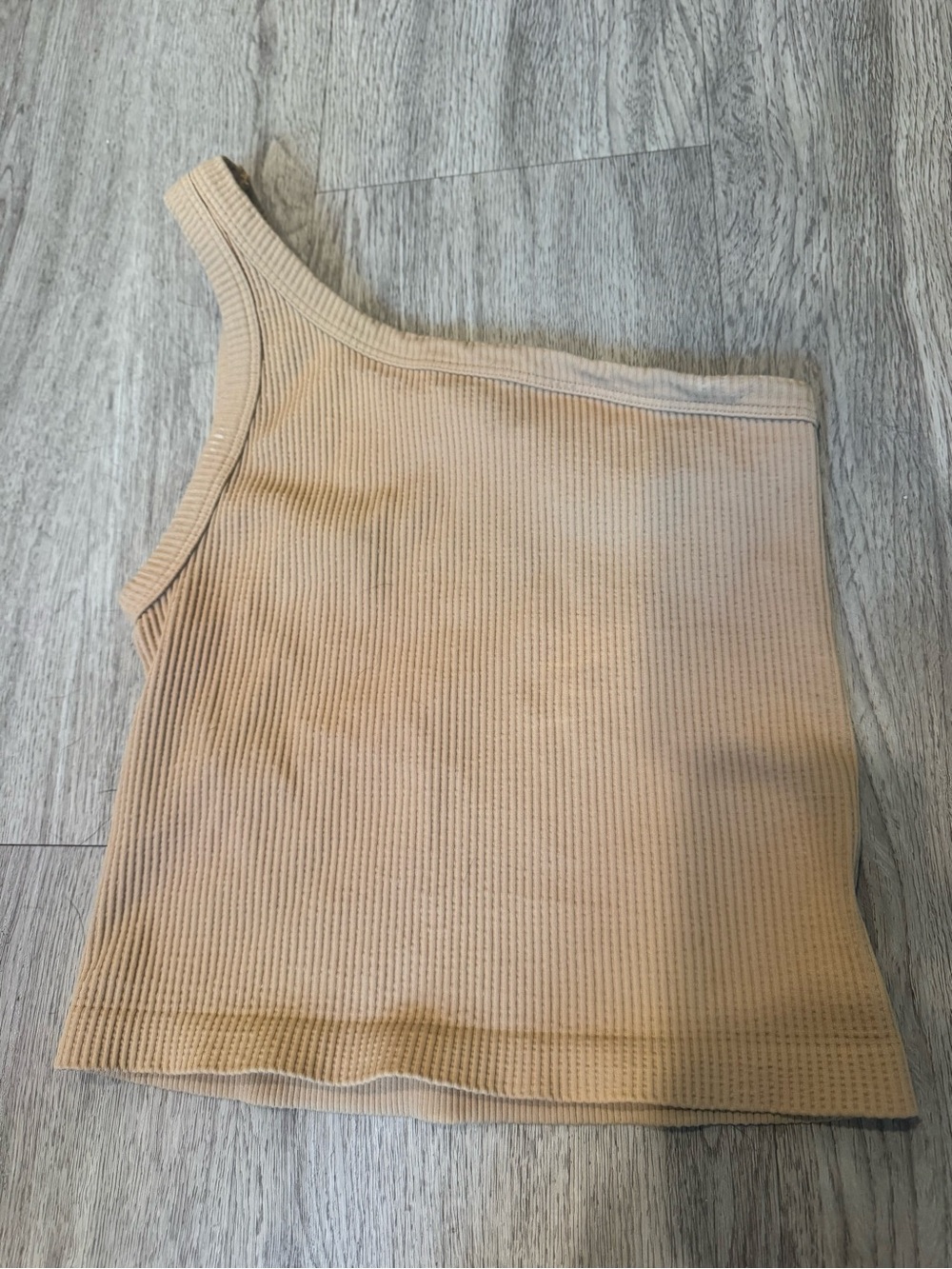 Etiquette Clothiers One-Shoulder Tank Top in Beige